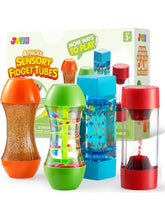 Pack 4 fidgets sensoriels anti-stress pour enfants avec tubes en plastique colorés à intérieur liquide et paillettes
