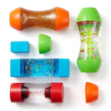 Pack 4 fidgets sensoriels anti-stress pour enfants avec liquide orange et vert brillant remplis de paillettes