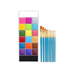 Palette de maquillage artistique visage et corps 20 couleurs avec 24 pastilles colorées et 10 pinceaux bleus