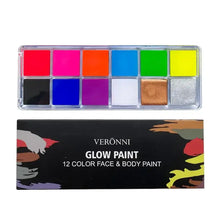 Palette de maquillage artistique visage veronni avec 12 couleurs fluorescentes et nuances métalliques or et argent
