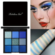 Palette de fards à paupières 9 couleurs bleu rebelle avec neuf teintes faciles à estomper et finitions pailletées et mates