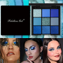 Palette de fards à paupières rebellious girl 9 couleurs bleu facile à estomper avec finitions pailletées et mates