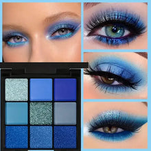 Palette de fards à paupières 9 couleurs bleu avec nuances scintillantes et mates faciles à estomper pour paupières bleu