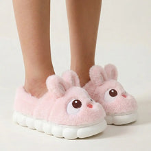 Pantoufles lapin unisexe enfant roses en peluche avec semelles blanches festonnées et yeux brodés
