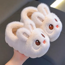 Pantoufles lapin unisexe enfant blanches en forme de lapin avec yeux marron brodés et nez rose