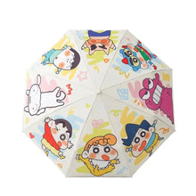 Parapluie automatique blanc avec motifs multicolores crayon shin-chan sur fond clair