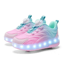 Chaussures à roulettes deux roues en dégradé pastel rose et bleu avec roues intégrées et lumières led pour déguisement carnaval
