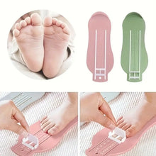 Pédimètre réglable en silicone rose et vert avec règle blanche pour mesurer le pied de bébé et enfant plage annoncée