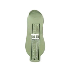 Pédimètre réglable en plastique olive avec règle intégrée et label de marque pour mesurer la taille du pied de bébé et enfant