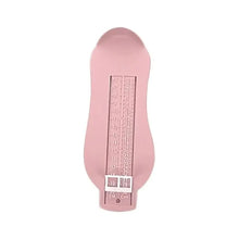 Pédimètre réglable en silicone rose avec règle intégrée et sangle ajustable pour mesurer le pied de bébé et enfant
