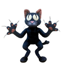 Peluche chat monstre noir en peluche avec yeux blancs, nez rose et coussinets rouges douce et câline