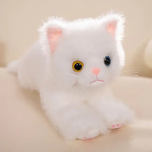 Peluche chaton mignon doudou blanc avec pelage doux, oreilles roses et yeux jaunes et bleus
