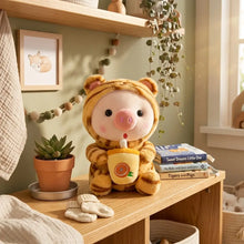 Un cochon cosplay animaux en peluche portant un costume de tigre orange doux avec détails brodés