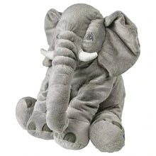 Peluche éléphant géant gris de 40cm avec défenses blanches et yeux brodés en position assise
