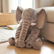Peluche éléphant géant gris doux 40cm avec défenses blanches et détails cousus en tissu peluche