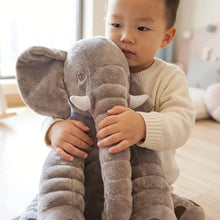 Peluche éléphant géant 40cm en tissu doux gris avec défenses blanches et yeux brodés