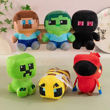 Peluche minecraft creeper 25cm en tissu avec personnage minecraft peluche aux cheveux bruns et yeux bleus, chemise bleue claire