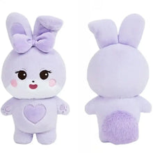 Peluche animal mignon kpop lapin lavande doux avec noeud assorti et patch en forme de coeur sur la poitrine