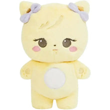 Peluche animaux mignons kpop douce jaune pâle avec oreilles de chat et nœuds violets pâles peluches animaux mignons