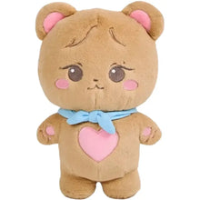 Peluche ours brun doux avec oreilles roses et noeud bleu clair, peluches animaux mignons kpop pour décoration ou cadeau