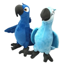 Peluche perroquet bleu de dessin animé 30 cm avec deux perroquets en peluche bleu royal et bleu ciel aux pattes et bec noirs