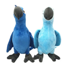 Peluche perroquet bleu de dessin animé 30 cm avec deux perroquets bleus en peluche aux becs et pattes gris foncé
