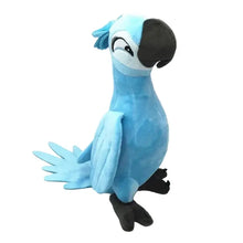 Peluche perroquet bleu de dessin animé 30 cm avec plumes en tissu doux, bec noir et yeux brodés