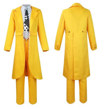 Déguisement the mask adulte composé d’un manteau long jaune vif avec pantalon assorti et cravate à motifs