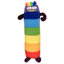 Peluche personnage chiffre arc en ciel avec visage joyeux et cheveux multicolores en peluche douce