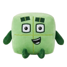 Peluche personnage chiffre vert en tissu doux avec bras et jambes verts foncés et visage brodé souriant