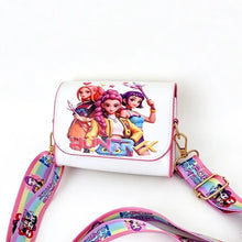 Petit sac à bandoulière blanc à motifs cartoon hunter x hunter avec finition brillante et lanières arc-en-ciel pour petits objets