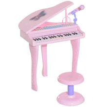 Piano à queue rose en plastique pour enfants 37 touches avec microphone violet et tabouret assorti chansons préinstallées