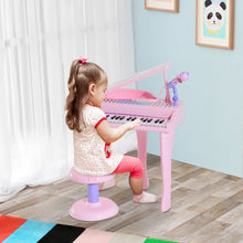 Piano pour enfants rose avec 37 touches et micro violet intégré, idéal pour chansons préinstallées et tabouret assorti