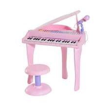 Piano à queue pour enfants en plastique rose avec 37 touches, tabouret assorti et microphone, chansons préinstallées