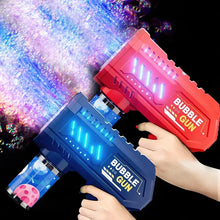 Pistolets à bulles pour enfants led rouge et bleu avec branding bubble gun, idéal pour liquide à bulles et déguisement carnaval