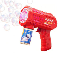 Pistolet à bulles en plastique rouge avec liquide à bulles astronaut thème bleu idéal pour déguisement carnaval magasins de jouets
