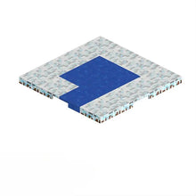 Plaque base magnétique minecraft avec pool de glace pixelisée centre bleu profond blocs gris texturés