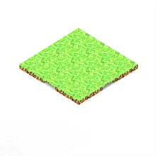 Plaque base magnétique bloc minecraft avec tuile herbe verte pixelisée et bord terre marron en style isométrique