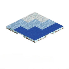 Plaque base magnétique bloc minecraft avec paysage isométrique pixelisé d’eau bleue et formations de glace gris blanc