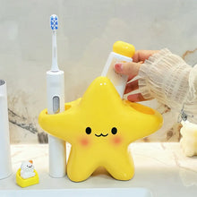Porte-brosses à dents forme d’étoile jaune avec visage mignon et joues roses fantaisie halloween