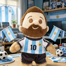 Porte-clés peluche joueur représentant un homme barbu en maillot argentine n10 avec short peluche à accrocher