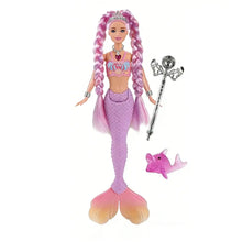 Poupée sirène lumineuse 30 cm avec queue à écailles lavande et pêche, cheveux tressés et tiara argentée