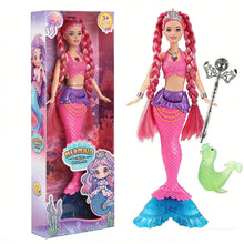 Poupée sirène lumineuse de 30 cm avec cheveux tressés, top pailleté rose, jupe en couches et queue à motif écaille