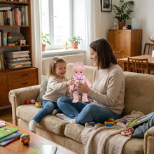 Poupon en vinyle 30 cm avec vêtements roses, chapeau et tétine idéal pour magasins de jouets et déguisement carnaval