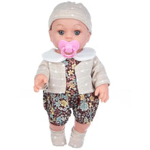 Poupon en vinyle 30 cm vêtu d’un déguisement carnaval beige à pois idéal pour magasins de jouets