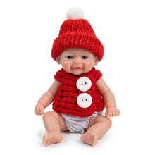 Mini-poupon reborn vivienne en silicone 15 cm en tenue rouge tricotée avec bonnet à pompon blanc et gilet à boutons blancs