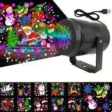 Projecteur de noël noir cylindrique usb avec 16 motifs lumineux colorés dont santa et bonhommes de neige pour déguisement carnaval