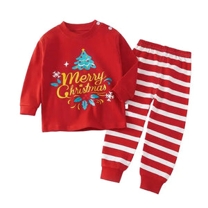 Kids’ red Christmas pajamas with striped pants