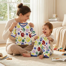 Pyjama enfant petits monstres avec t-shirt et short coloré motif hiboux avec bordure bleue pour enfants