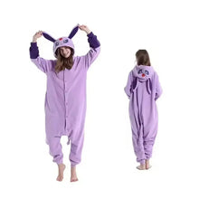 Pyjama pokemon cosplay unisexe eevee violet en peluche avec grande capuche oreilles bouton devant pour soirées cocooning